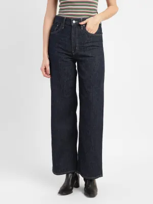 Women's Navy Blue Wideleg Fit High Rise Jeans
