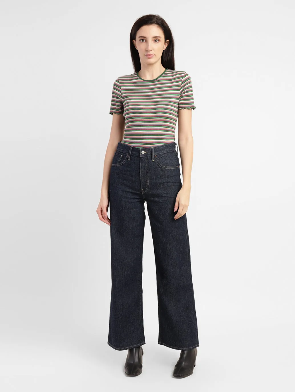 Women's Navy Blue Wideleg Fit High Rise Jeans