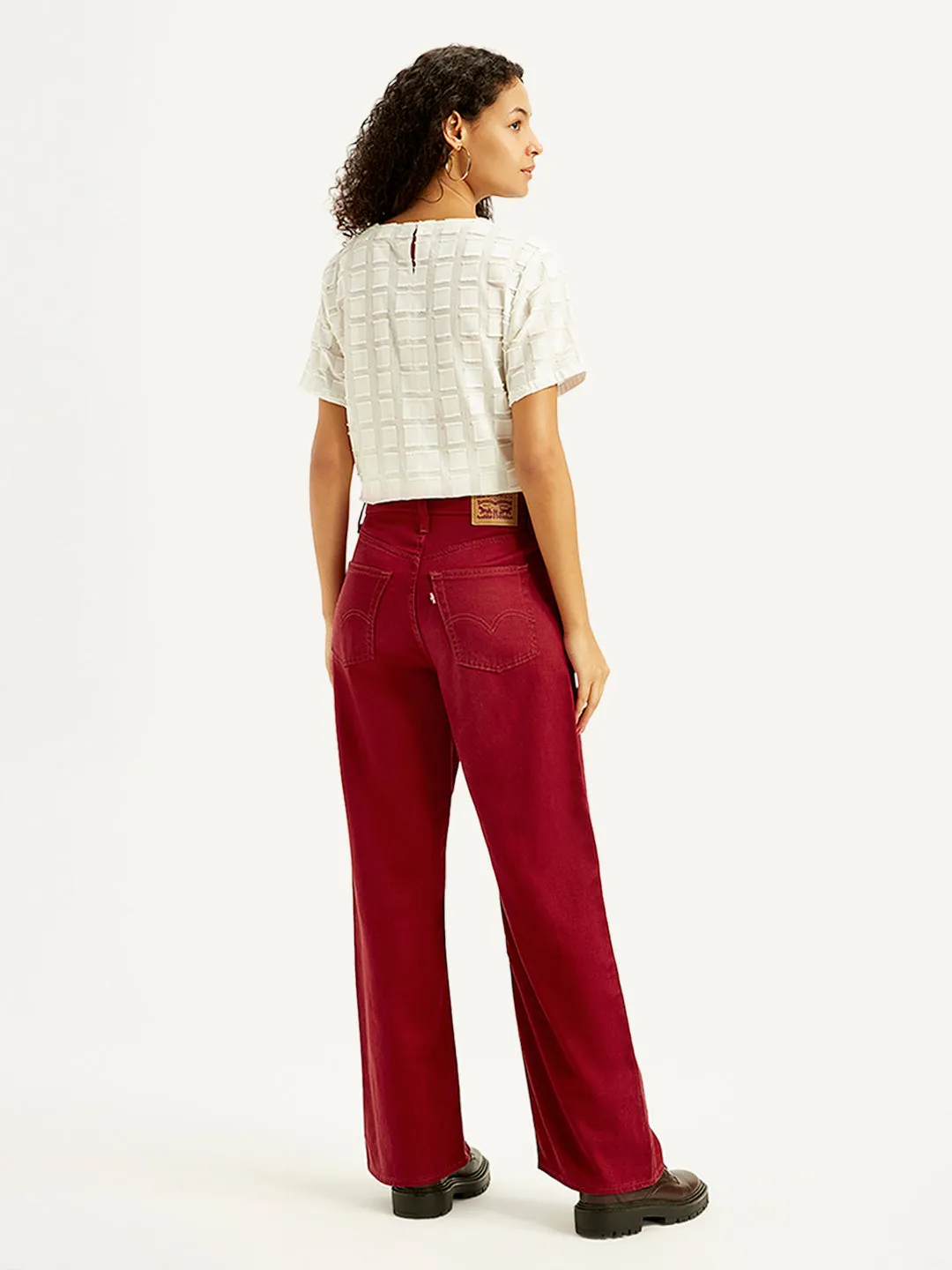 Women's Red Wideleg Fit High Rise Jeans