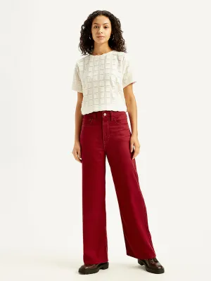 Women's Red Wideleg Fit High Rise Jeans