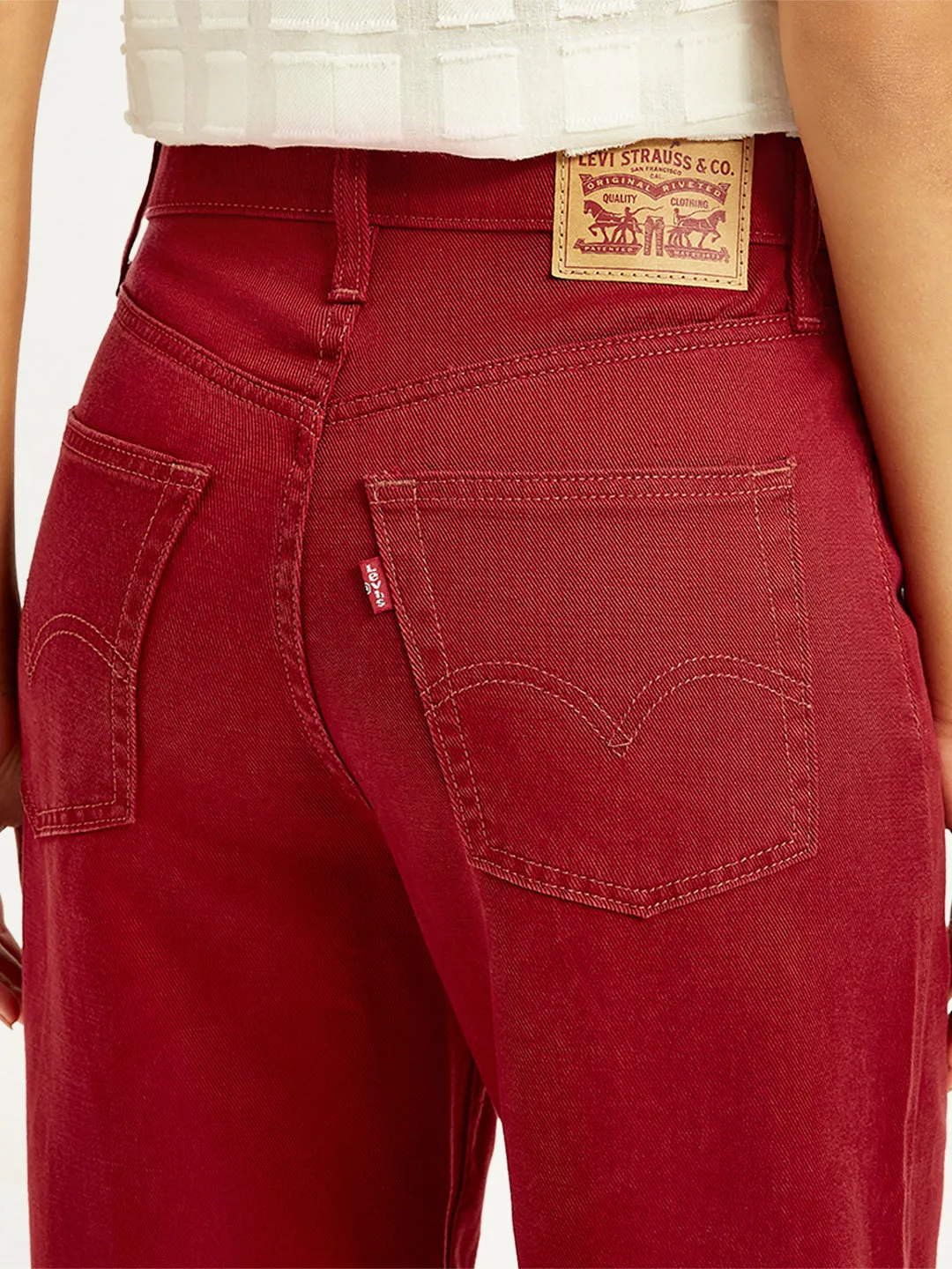 Women's Red Wideleg Fit High Rise Jeans