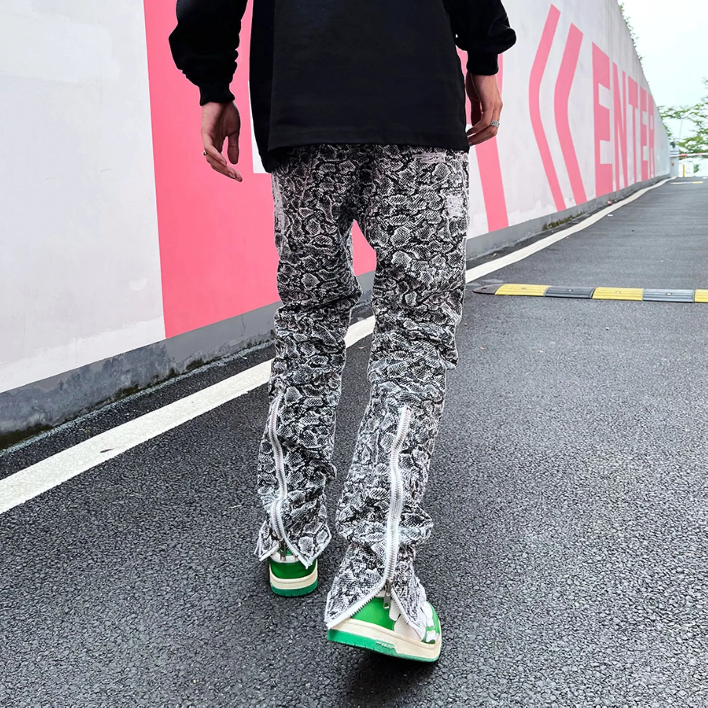 Zipper jeans, trendy brand loose straight leg bootcut trousers