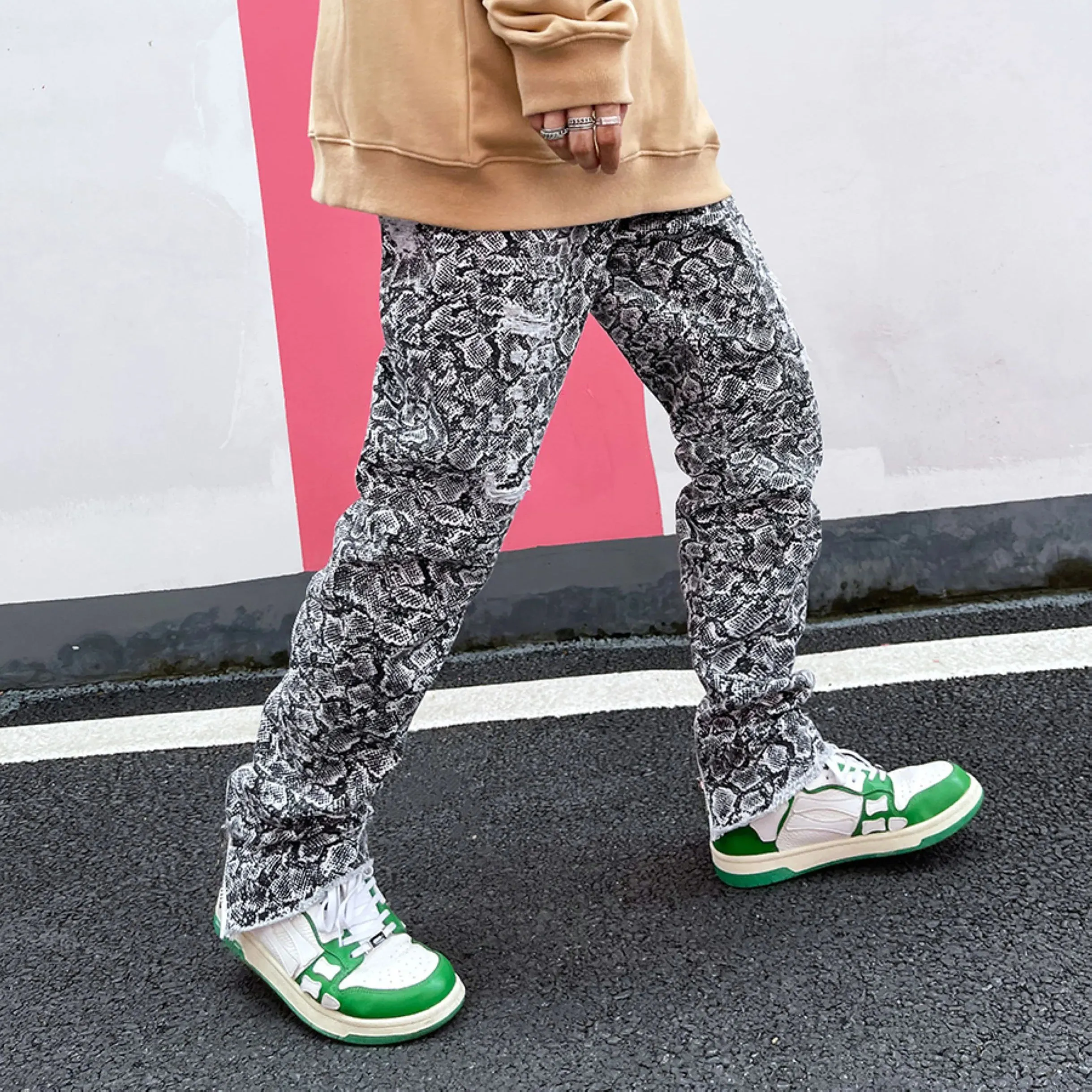 Zipper jeans, trendy brand loose straight leg bootcut trousers