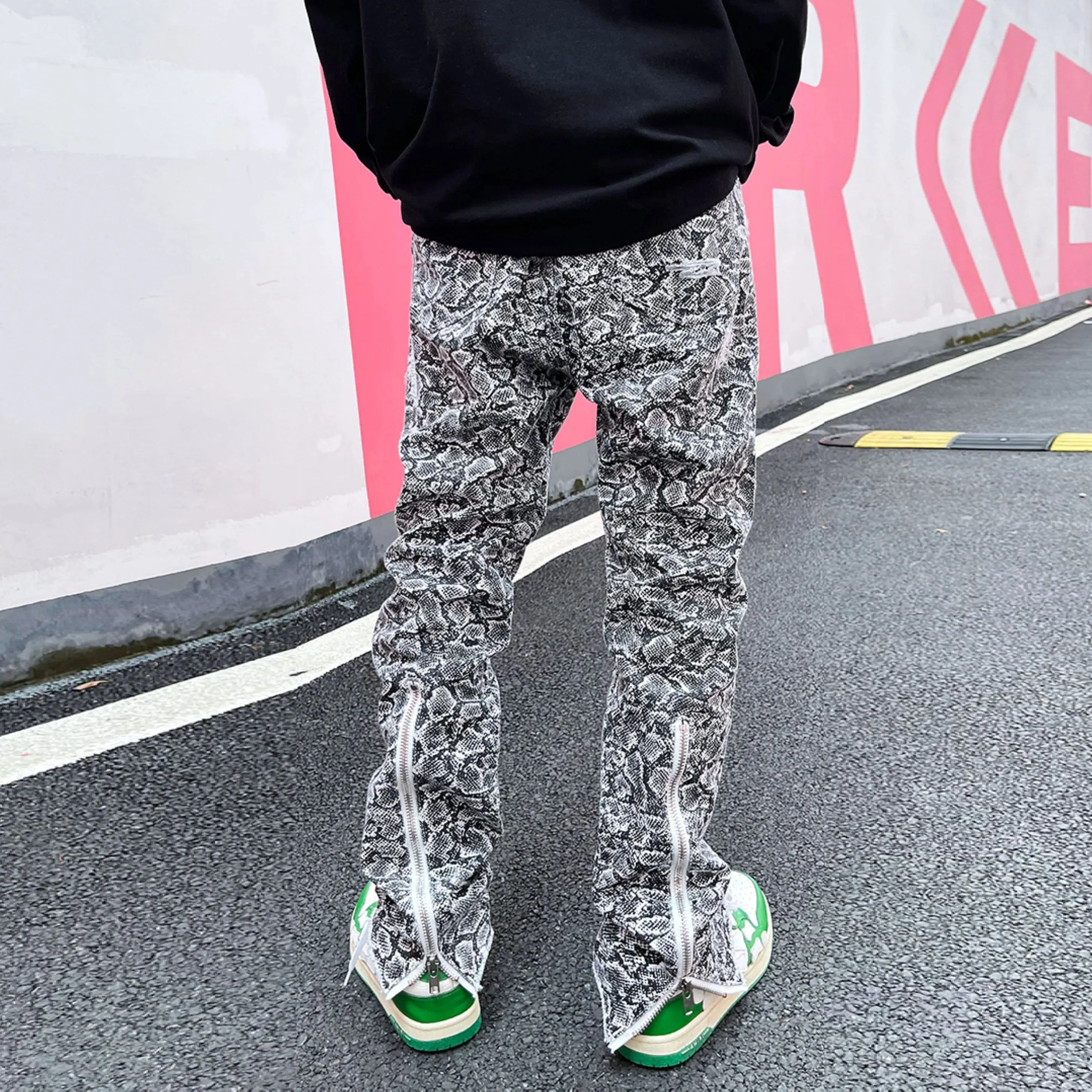 Zipper jeans, trendy brand loose straight leg bootcut trousers